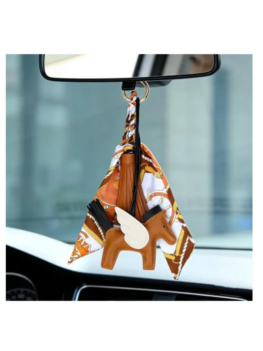 Leather Horse Bag Charm with Scarf Tassel Keychain for Handbags, Totes &